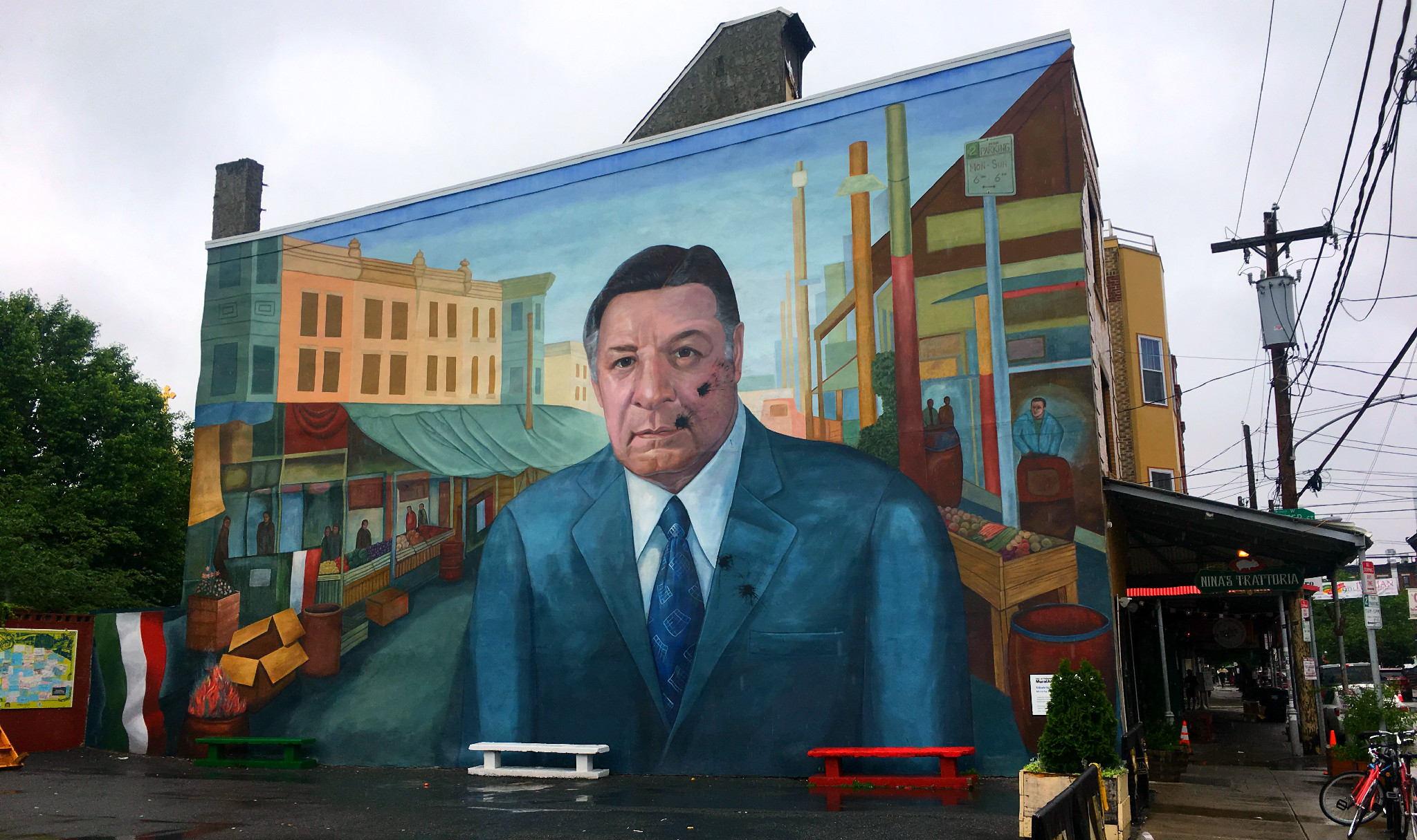 Someone defaced the Frank Rizzo mural in the Italian Market. Again.