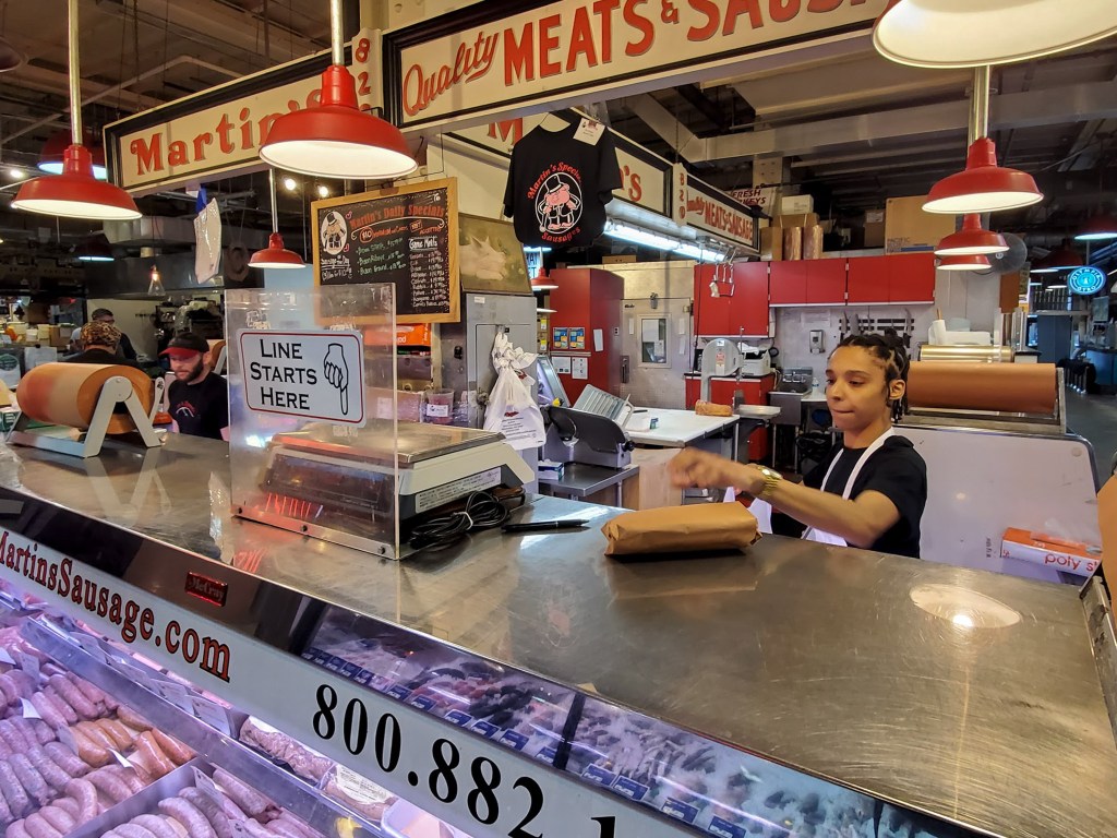 Sausages of all kinds, plus cuts of meat, still slinging at Martin's