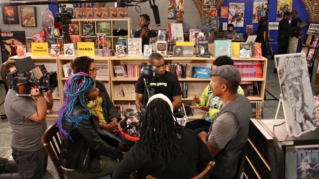 Black coffee shop owners gathered at Amalgam in 2018 for a live-streamed conversation about retail racism and supporting black businesses. Shop owner Ariell Johnson is at bottom left.