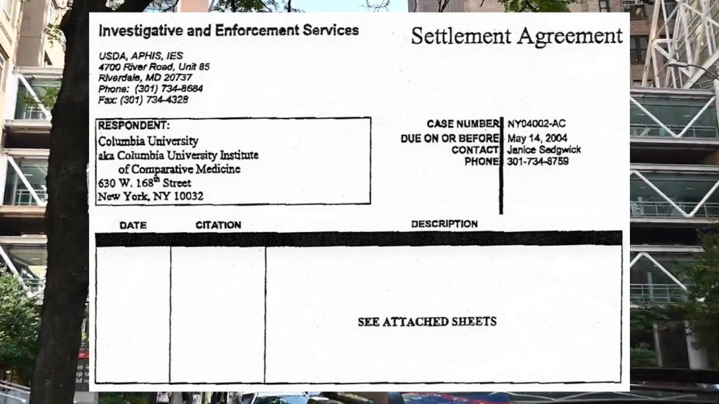 A copy of the USDA settlement with Columbia over abuse allegations at a lab Oz oversaw in the early 2000s