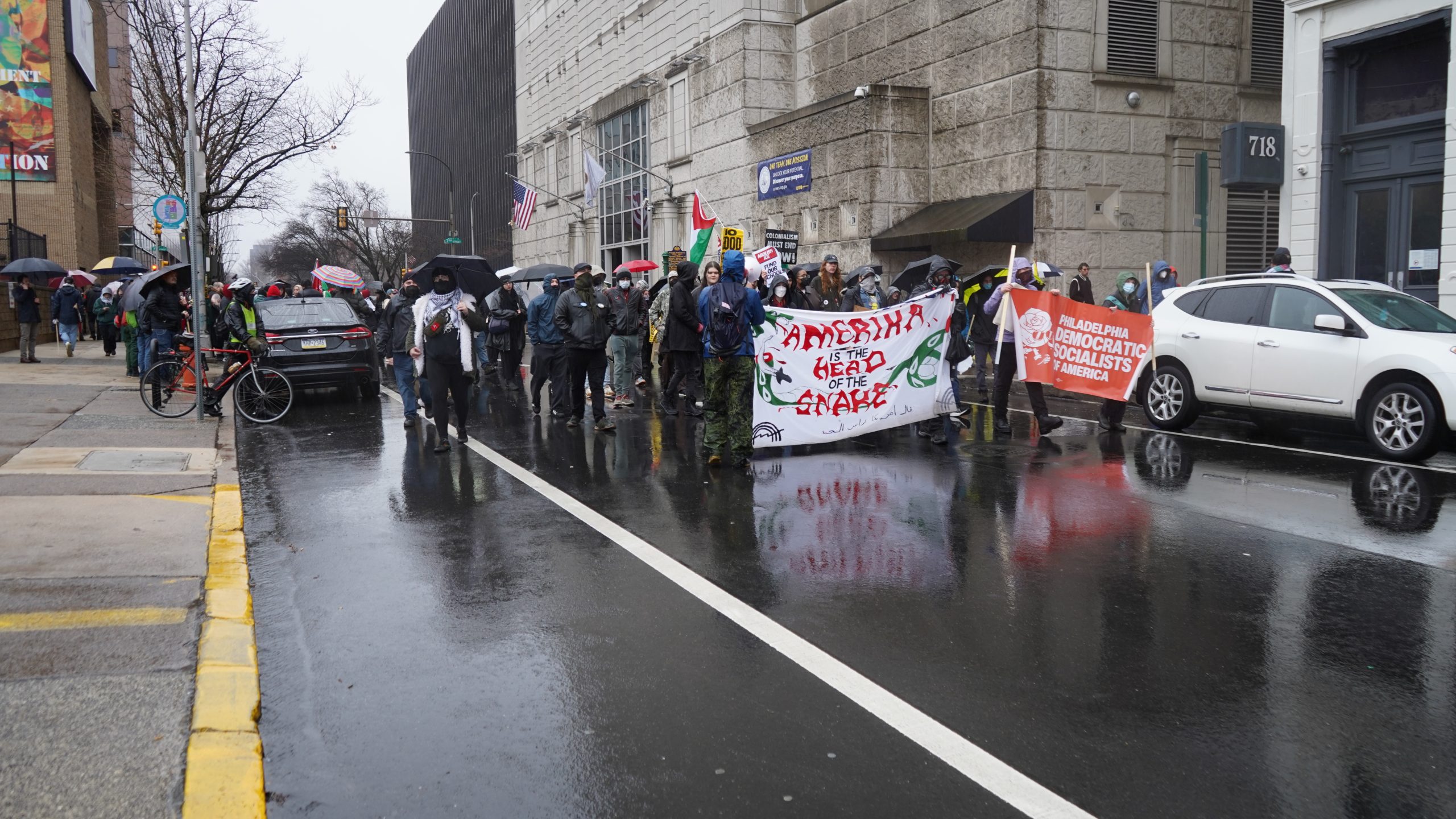 Hundreds of Philadelphians marched through Center City in two demonstrations that condemned U.S. Immigration and Customs Enforcement and the Trump administration’s military intervention in Venezuela.