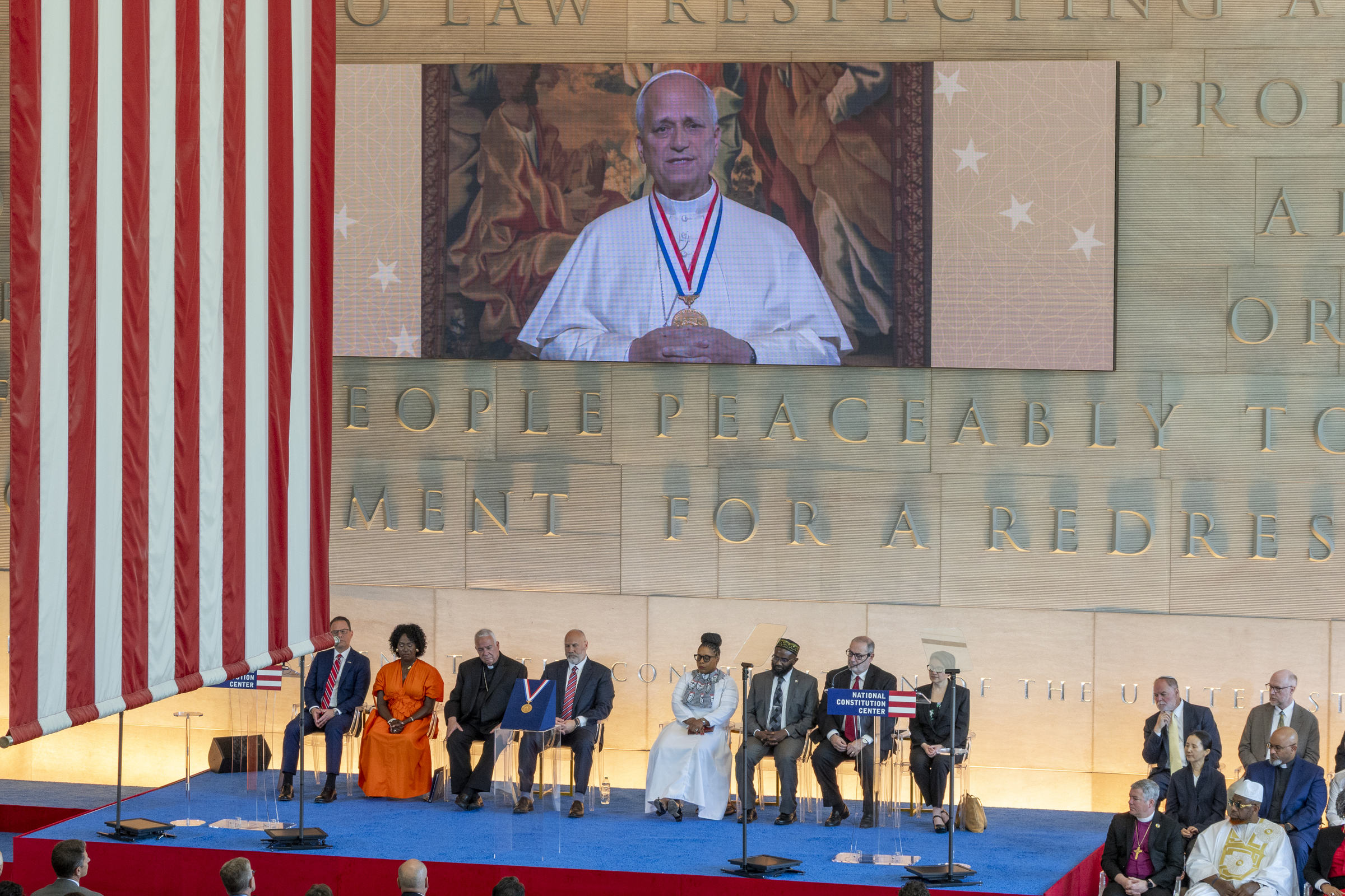 The first U.S.-born pope accepted an award from Philly’s National Constitution Center